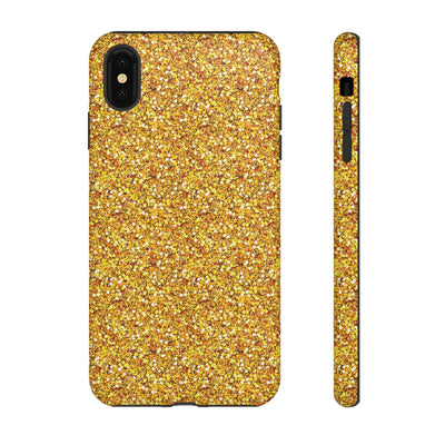 Chic Gold Faux Play on Glitter Effect Cute Phone Case, for IPhone 16 pro Max | Iphone 15, Iphone 14, IPhone 13 Case, 11 8 7, Samsung Galaxy S24, S23, S22, S21, 2 Layer Protection