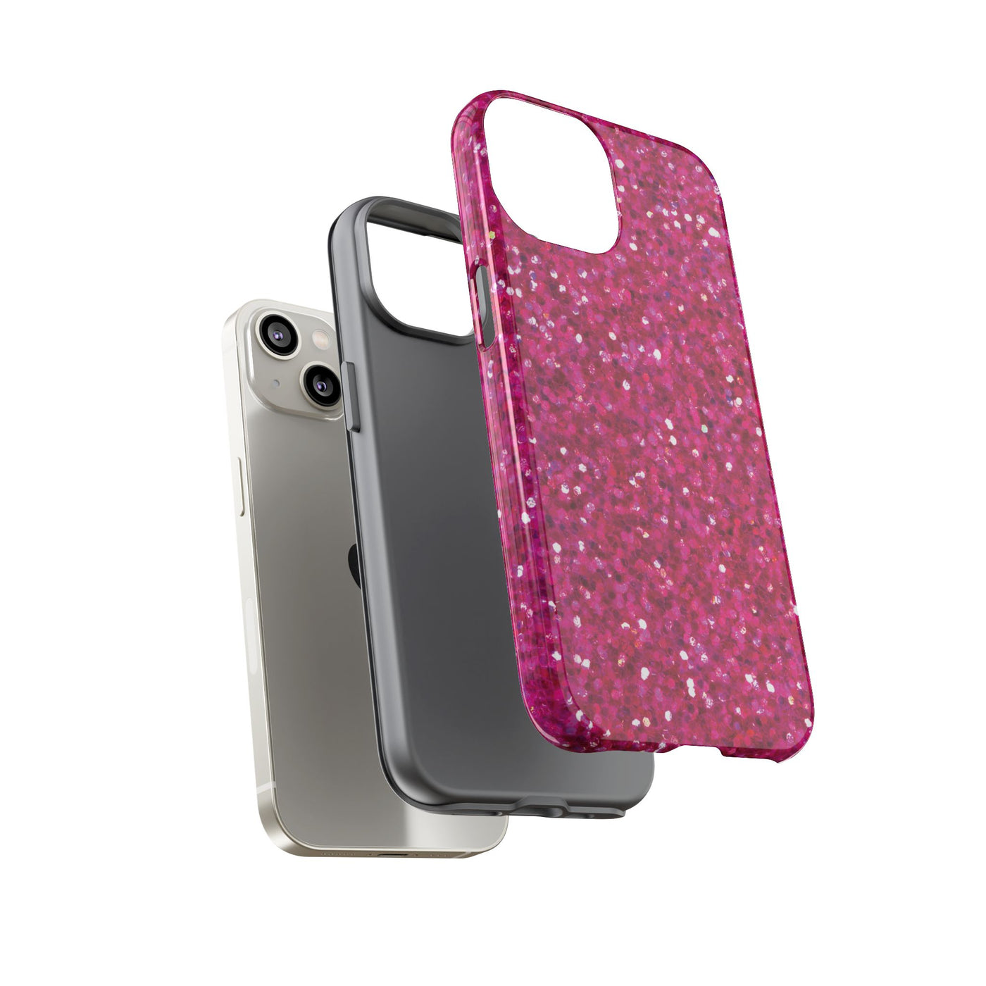 Chic Pink Faux Play on Glitter Effect Cute Phone Case, for IPhone 16 pro Max | Iphone 15, Iphone 14, IPhone 13 Case, 11 8 7, Samsung Galaxy S24, S23, S22, S21, 2 Layer Protection