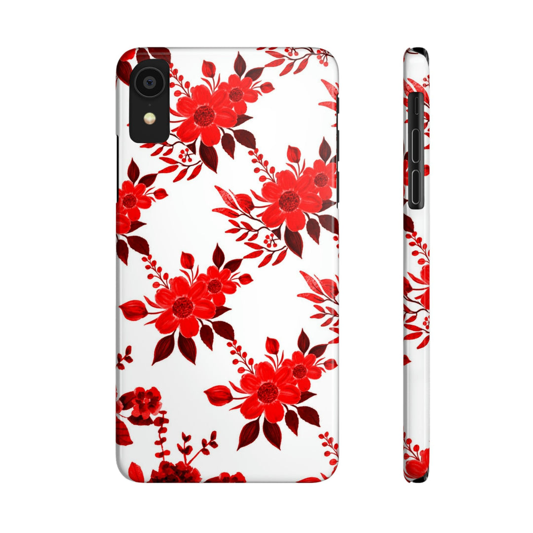 Slim Cute Phone Cases for Iphones - | iPhone 15 Case | iPhone 15 Pro Max Case, Iphone 14 Case, Iphone 14 Pro Max, Iphone 13, Red White Flowers - Studio40ParkLane