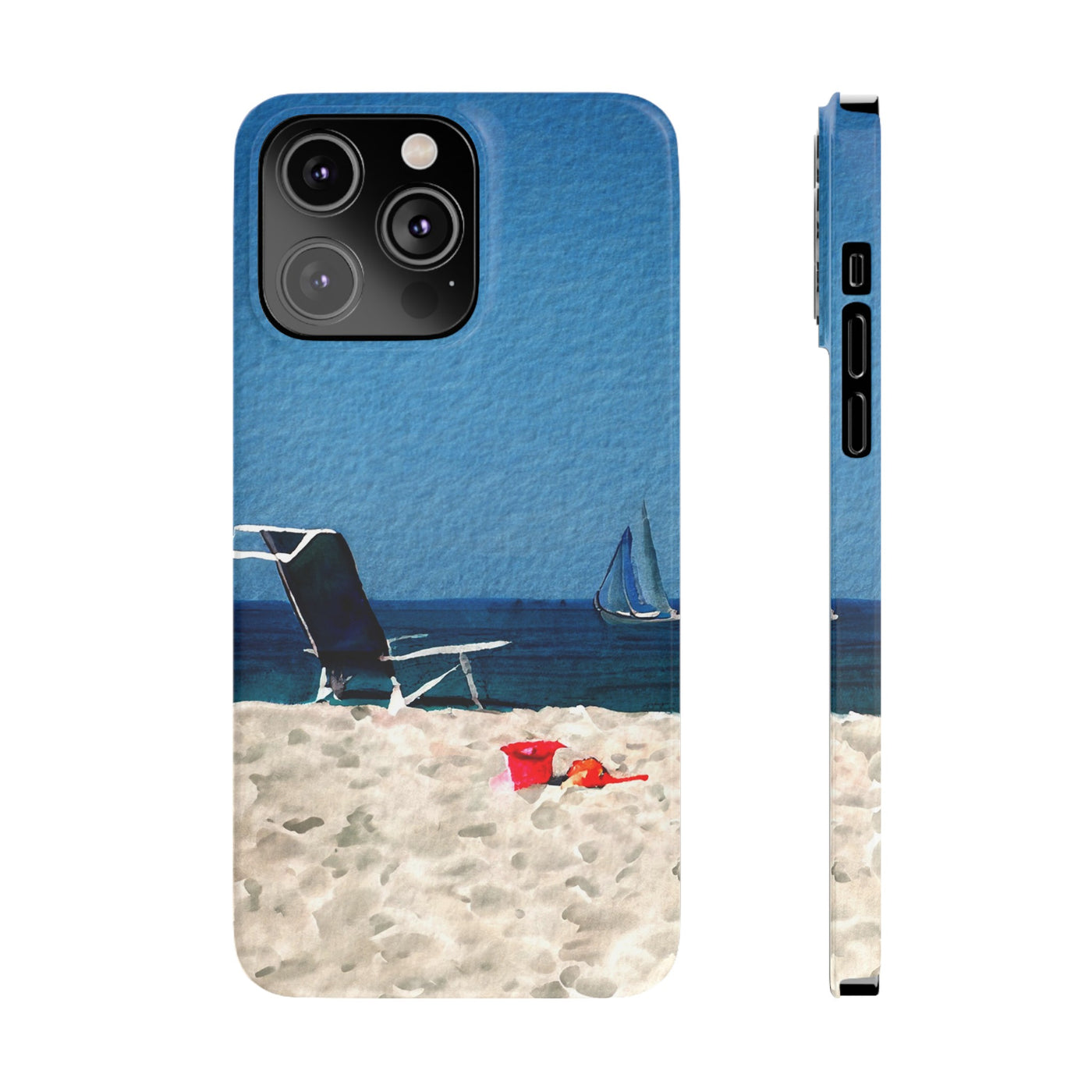 Slim Cute Phone Cases for Iphone - | iPhone 15 Case | iPhone 15 Pro Max Case, Iphone 14 Case, Iphone 14 Pro Max, Iphone 13, Summer Beach Chair Watercolor