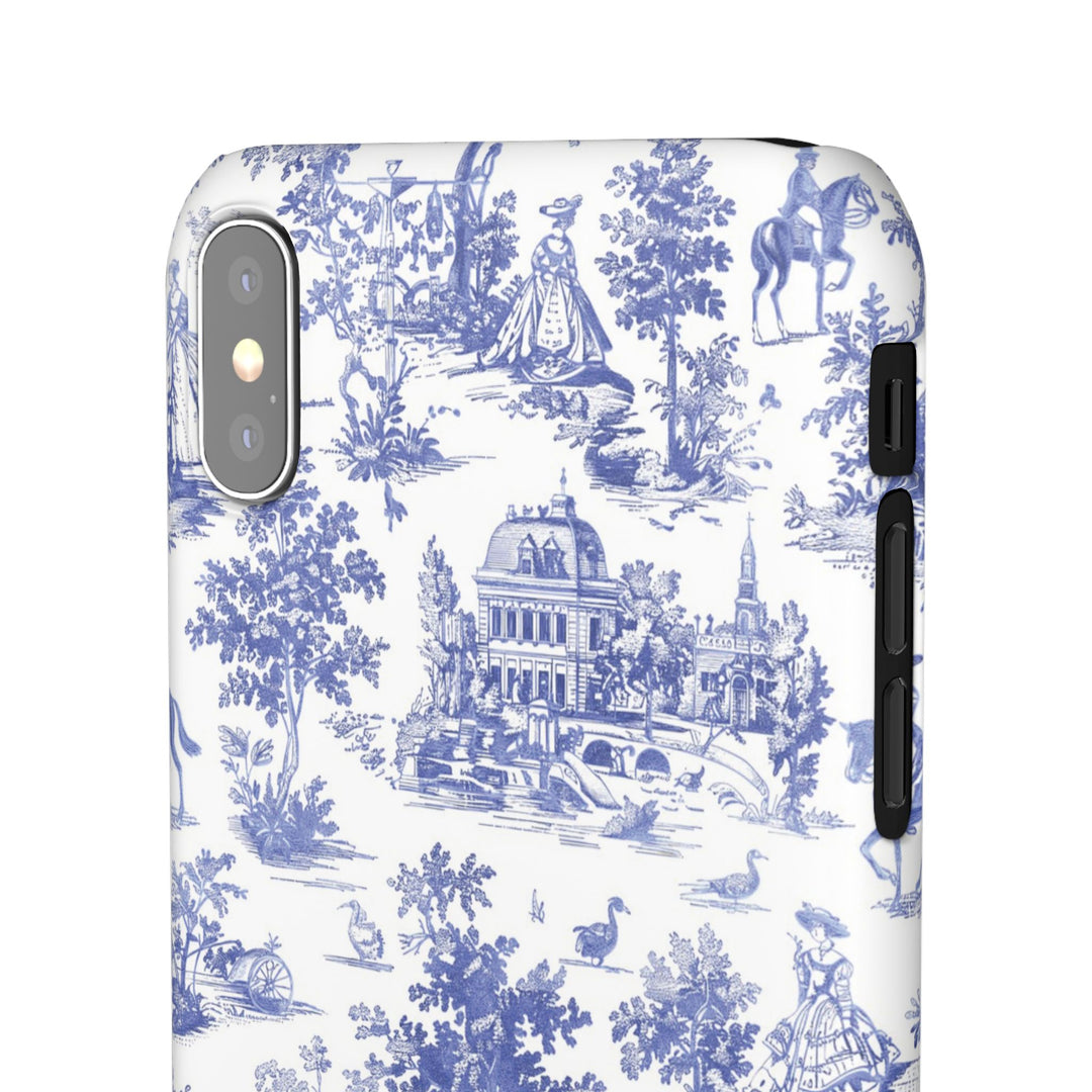 Sleek Snap Blue French Toile Cute Phone Case for iPhone 16 15 14 13 12 11 X Xs Max Xr Pro Plus Samsung Galaxy S24 S23 S22 S21 S20 Note Ultra