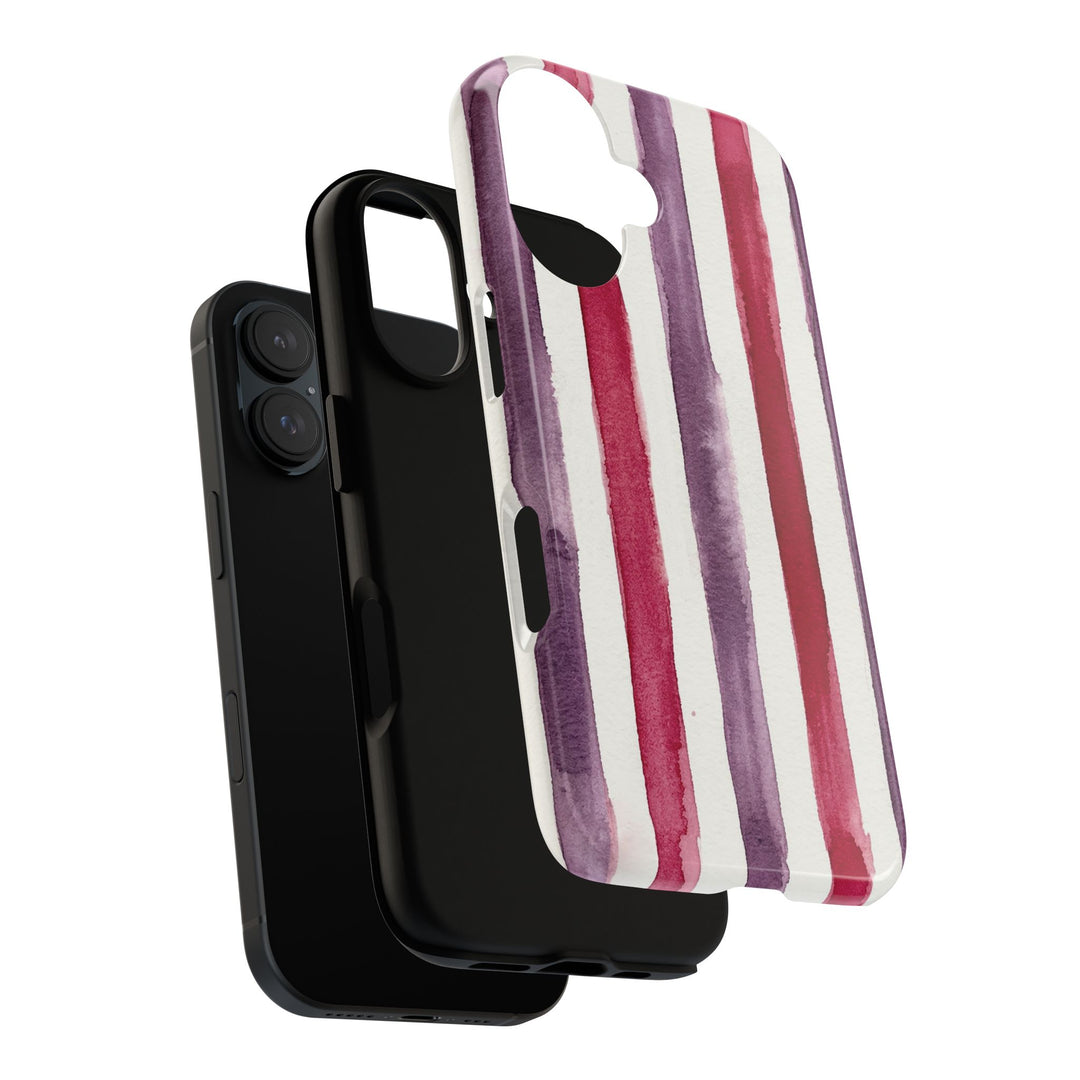 Tough Cute Wine Red Purple Stripes Phone Case, for IPhone 17 Pro Max | Iphone 17 Air, Iphone 16, IPhone 15, 14 13 12, Samsung Galaxy S26, S25, S24, S23 - Studio40ParkLane