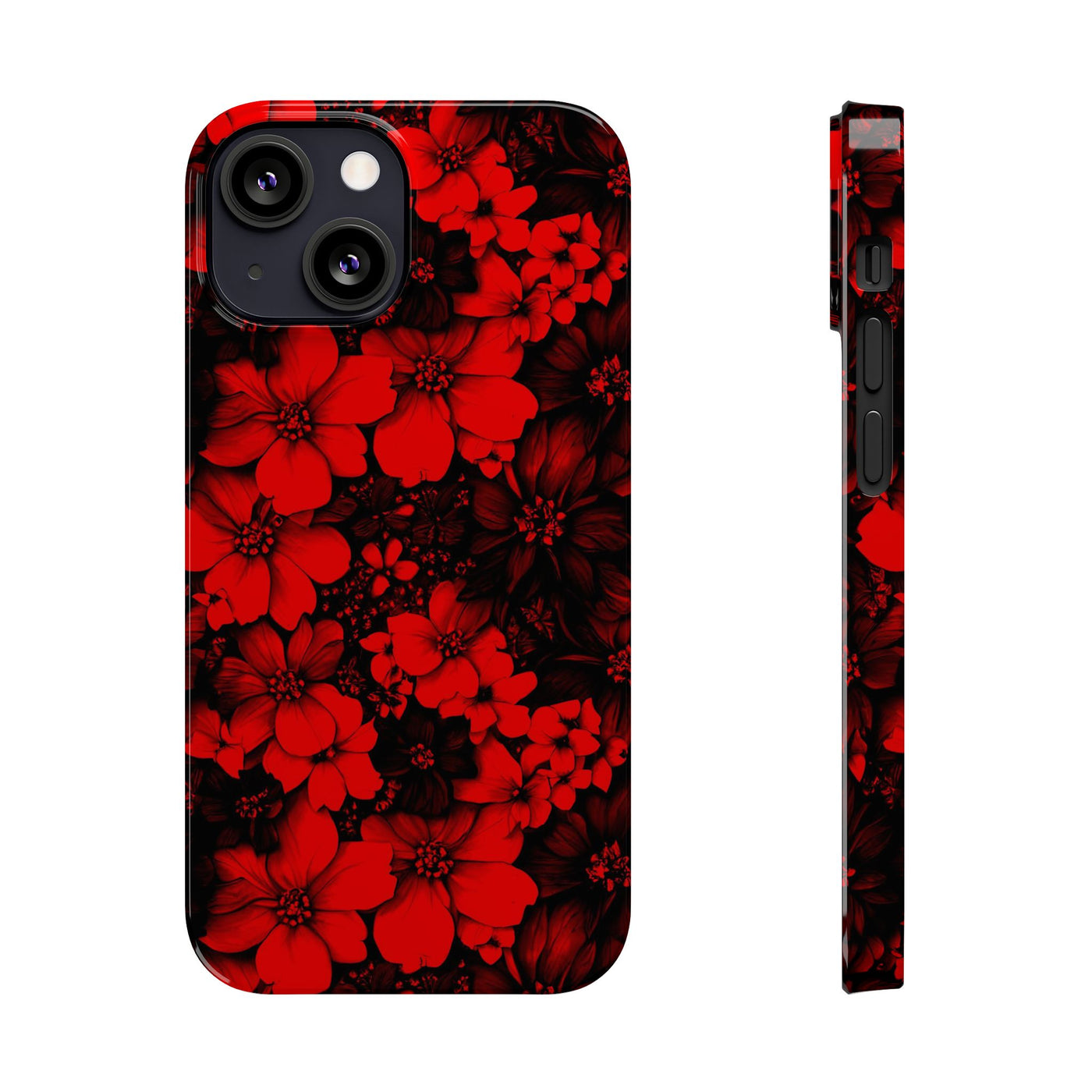 Slim Cute Phone Cases for Iphone - | iPhone 15 Case | iPhone 15 Pro Max Case, Iphone 14 Case, Iphone 14 Pro Max, Iphone 13, Red Black Flowers