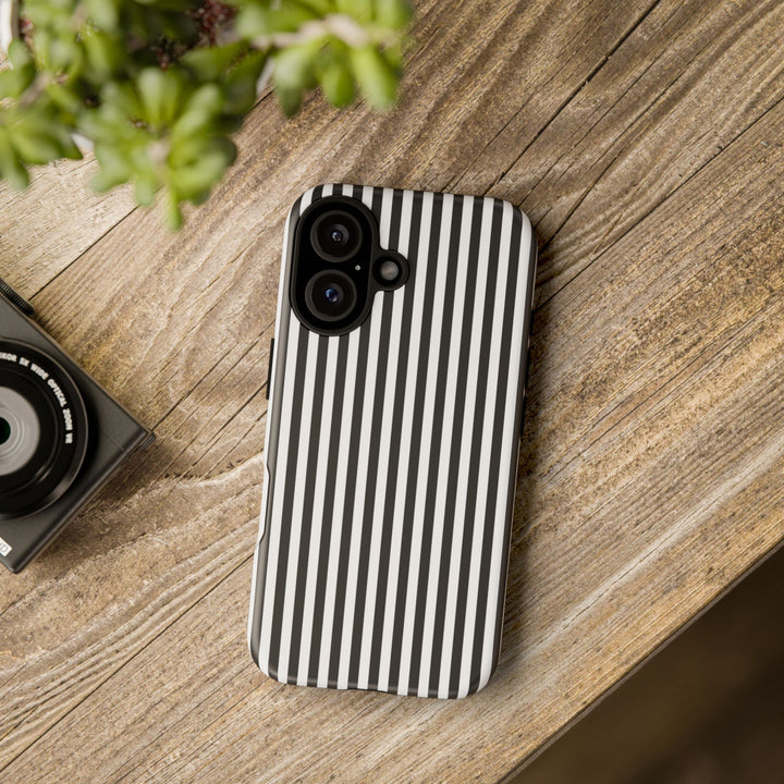 Tough Premium Black White Stripes Phone Case Gift for Her - For Apple iPhone 16 Pro Max 16e iPhone 15 Pro iPhone Iphone 14 Plus 13 Pro 12 SE XR - Studio40ParkLane