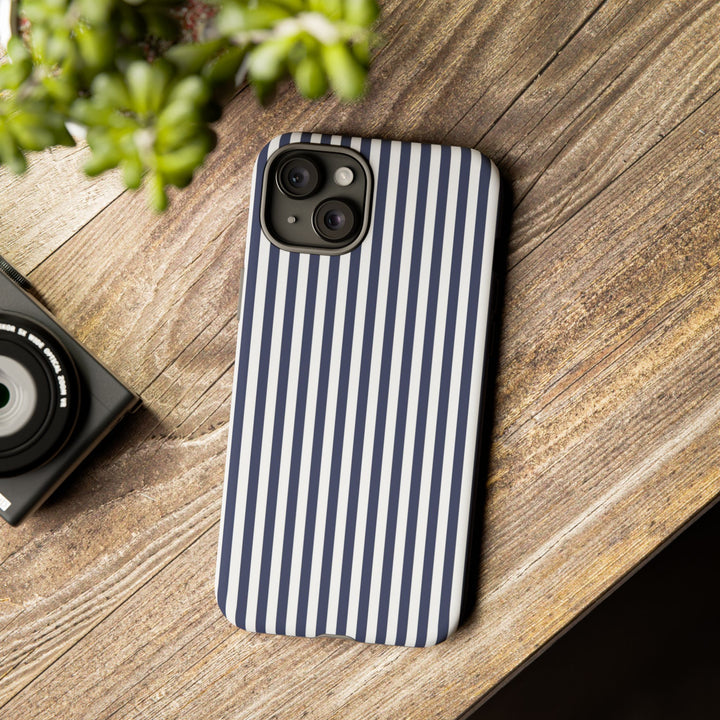 Tough Premium Navy Blue Stripes Phone Case Gift for Her - For Apple iPhone 16 Pro Max 16e iPhone 15 Pro iPhone Iphone 14 Plus 13 Pro 12 SE XR - Studio40ParkLane