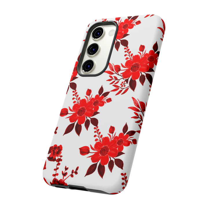 Cute Samsung Phone Case | Aesthetic Samsung Phone Case | Galaxy S23, S22, S21, S20 | Red White Flowers, Protective Phone Case - Studio40ParkLane