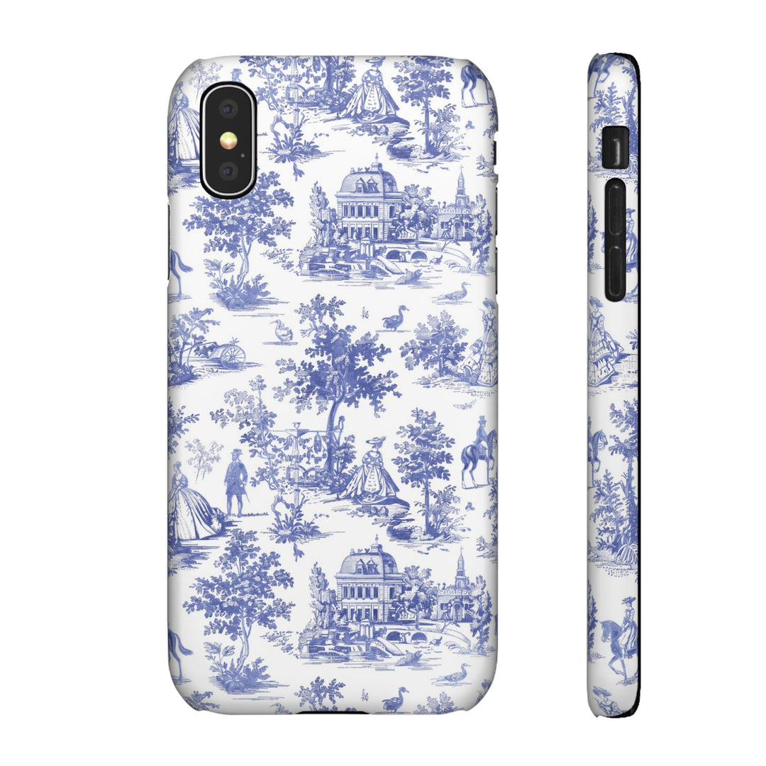 Sleek Snap Blue French Toile Cute Phone Case for iPhone 16 15 14 13 12 11 X Xs Max Xr Pro Plus Samsung Galaxy S24 S23 S22 S21 S20 Note Ultra