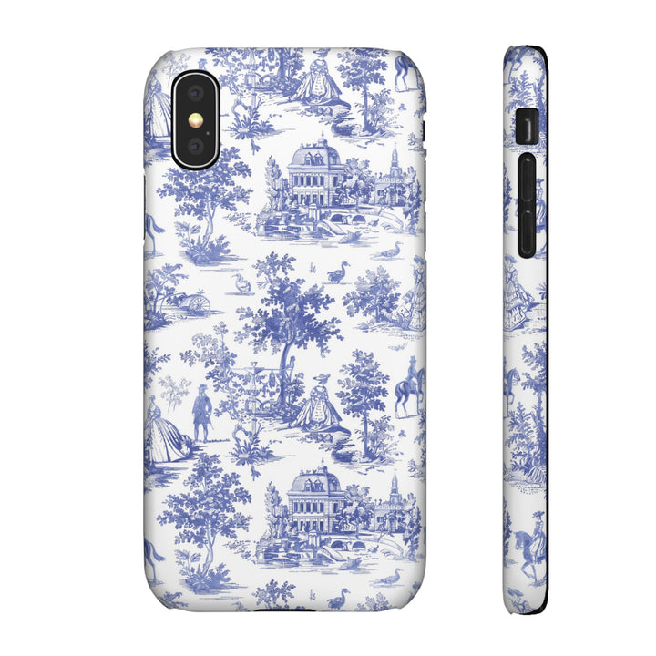 Sleek Snap Blue French Toile Cute Phone Case for iPhone 16 15 14 13 12 11 X Xs Max Xr Pro Plus Samsung Galaxy S24 S23 S22 S21 S20 Note Ultra