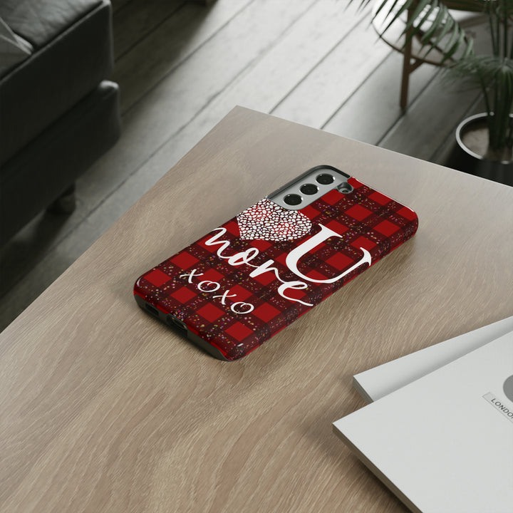 Cute Samsung Phone Cases, Designer Samsung Galaxy S23 Phone Case, Samsung S22 Case, Samsung S21 Case, Samsung S20 Case, Red Plaid Love You - Studio40ParkLane