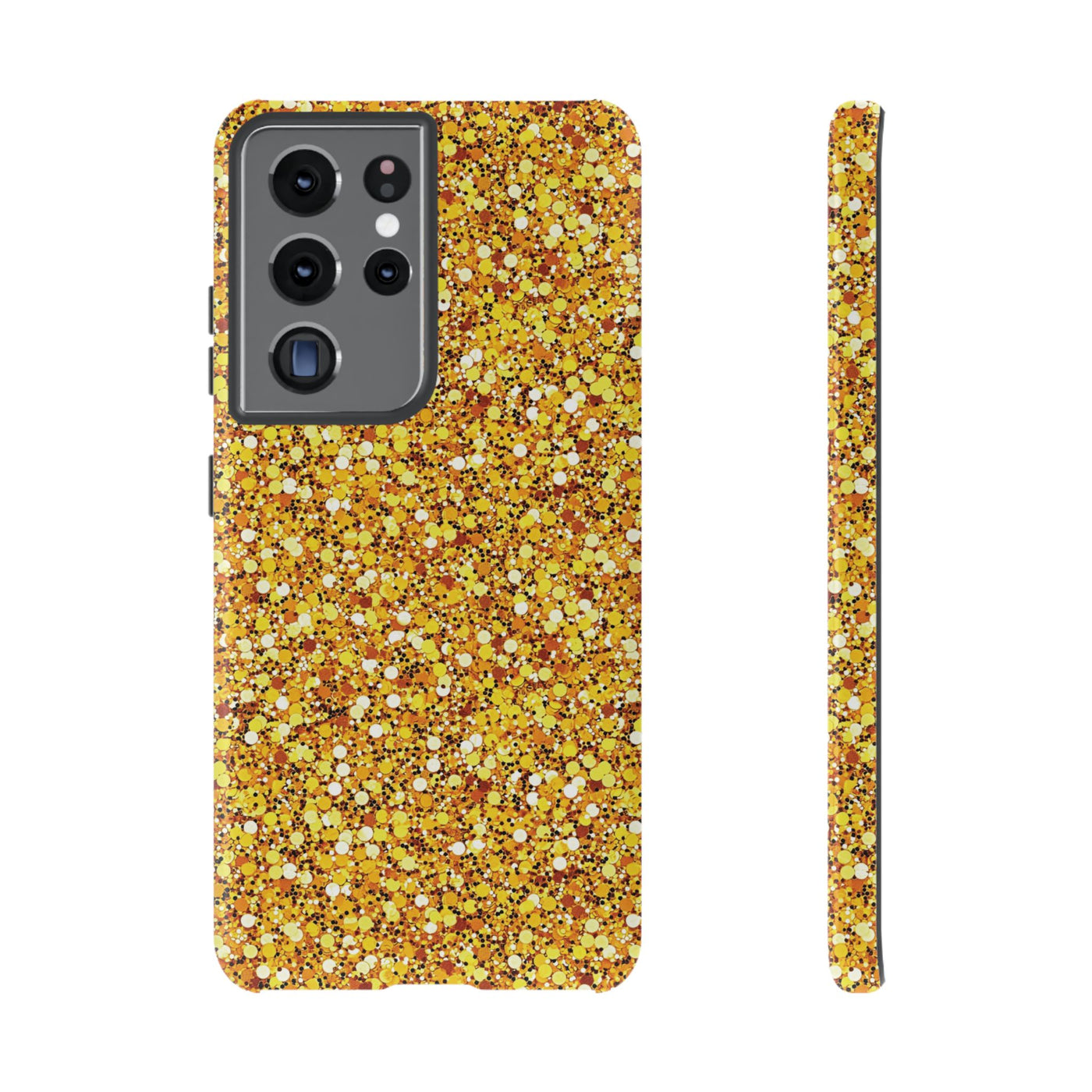 Chic Gold Faux Play on Glitter Effect Cute Phone Case, for IPhone 16 pro Max | Iphone 15, Iphone 14, IPhone 13 Case, 11 8 7, Samsung Galaxy S24, S23, S22, S21, 2 Layer Protection