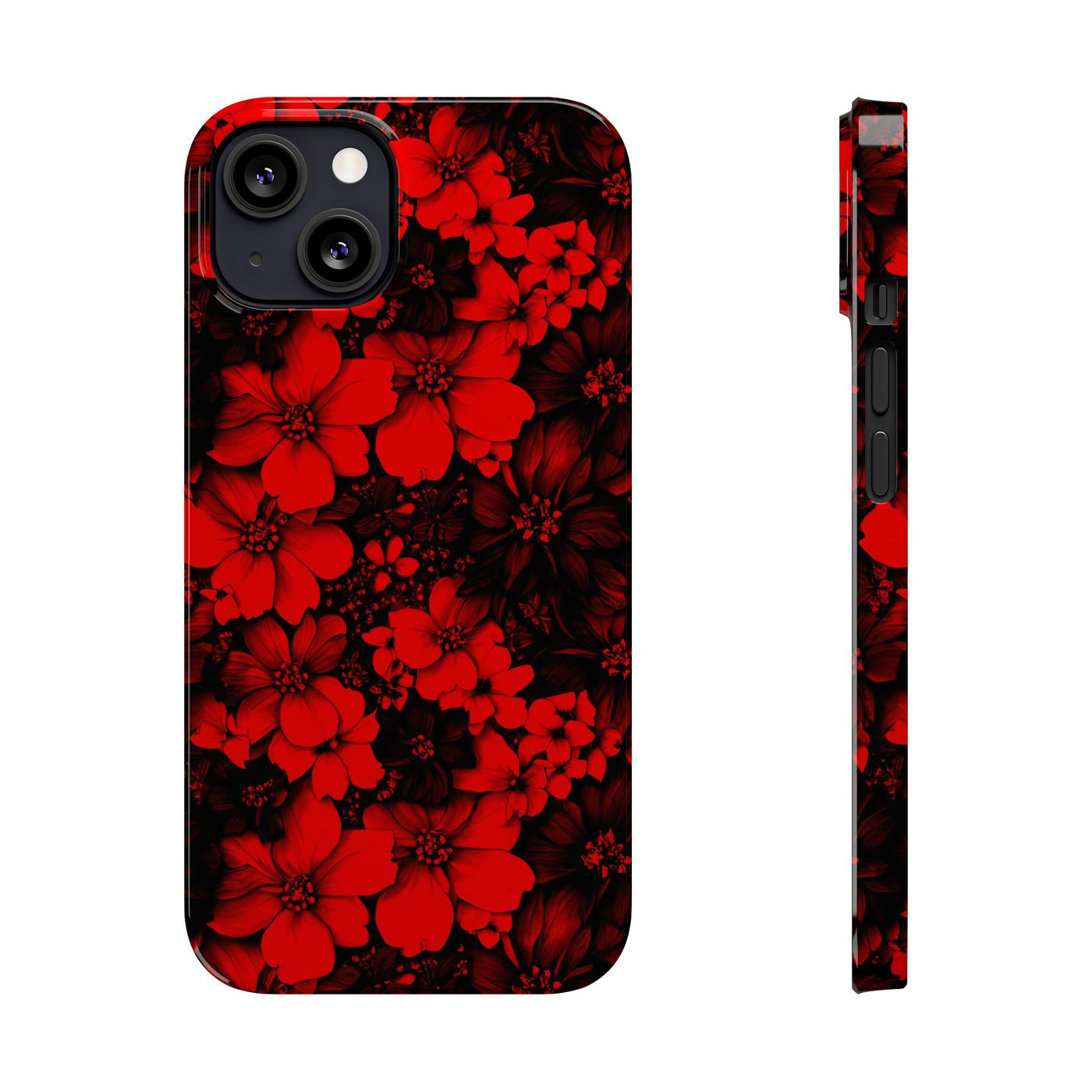 Slim Cute Phone Cases for Iphone - | iPhone 15 Case | iPhone 15 Pro Max Case, Iphone 14 Case, Iphone 14 Pro Max, Iphone 13, Red Black Flowers