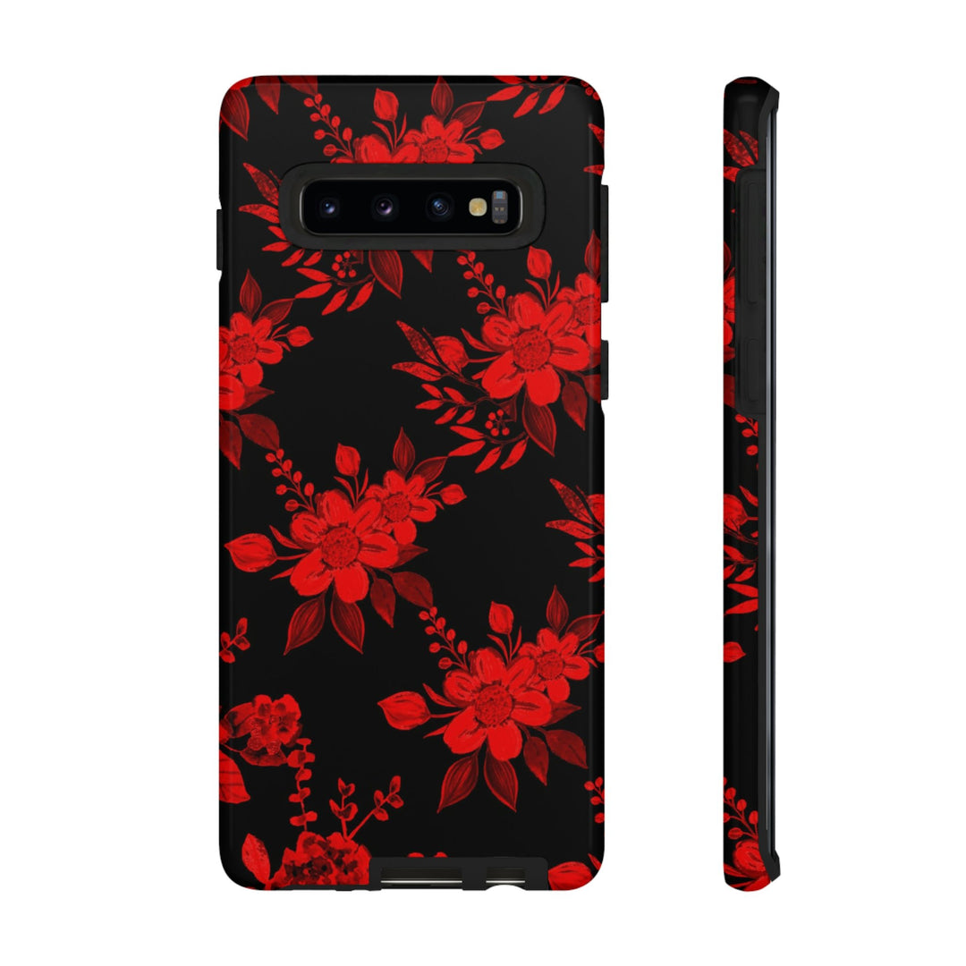 Cute Samsung Phone Case | Aesthetic Samsung Phone Case | Galaxy S23, S22, S21, S20 | Red Black Flowers, Protective Phone Case - Studio40ParkLane