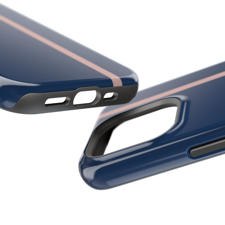 MagSafe Navy Blue Blush Pink Stripe Tough Phone Case iPhone 18 17 16 15 14 13 Pro Max Samsung Galaxy S26 Dual Layer Modern Luxury Cover - Studio40ParkLane