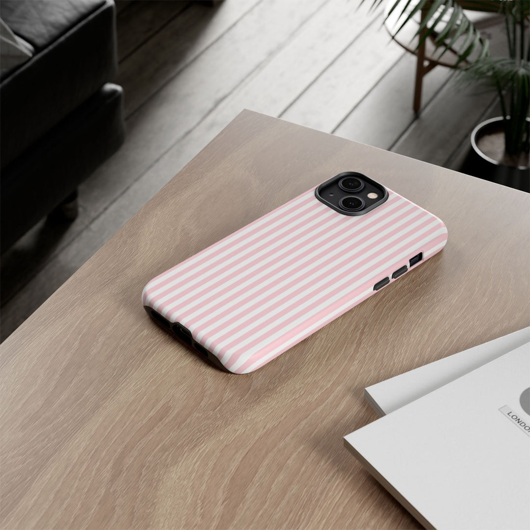 Tough Premium Sweet Pink Stripes Phone Case Gift for Her - For Apple iPhone 16 Pro Max 16e iPhone 15 Pro iPhone Iphone 14 Plus 13 Pro 12 SE XR - Studio40ParkLane