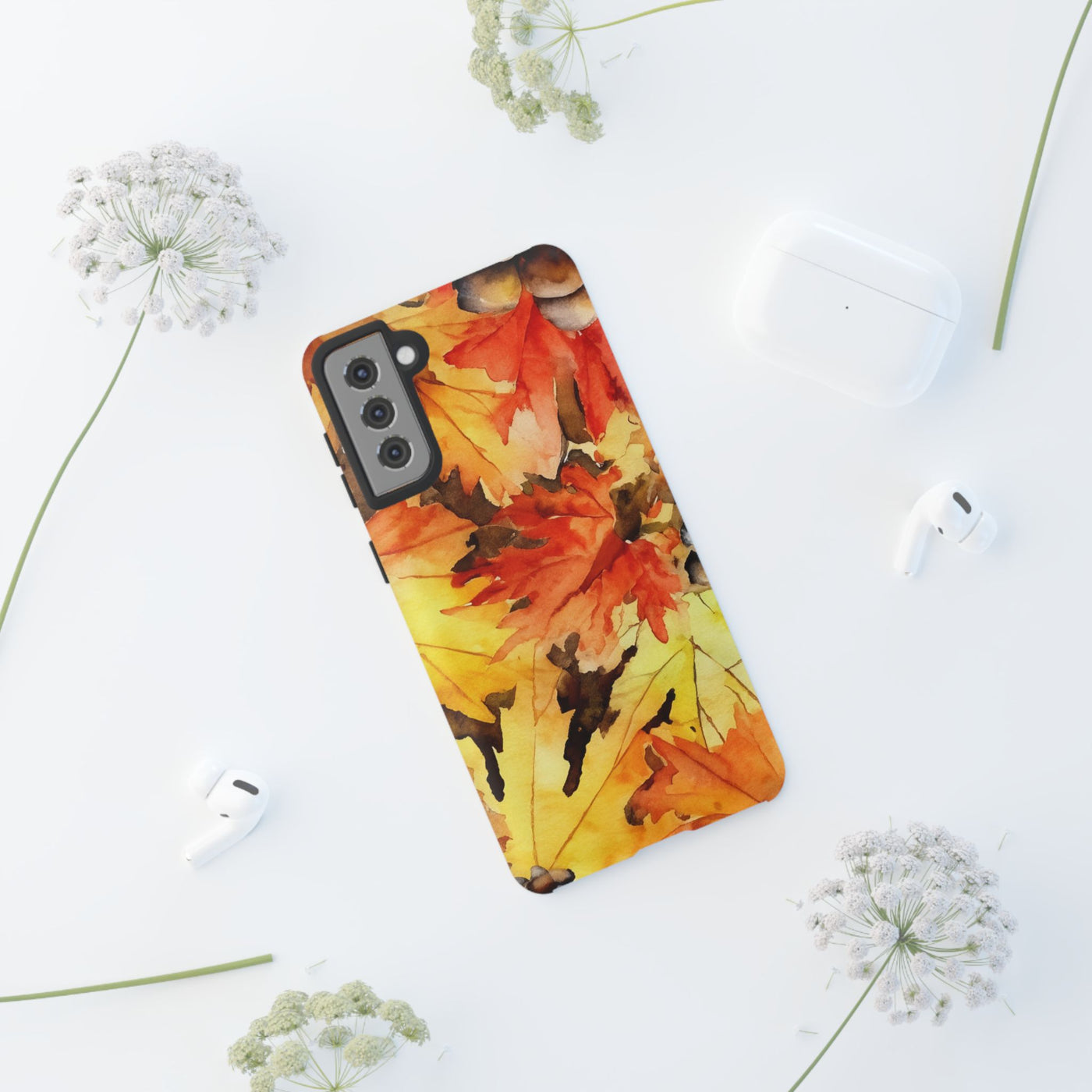 Impact Resistant, Fall Leaves, Cute Phone Cases for Samsung S24, S23, S22, S21, IPhone 15 pro Iphone 14 pro Iphone 13 IPhone 12 Iphone 11