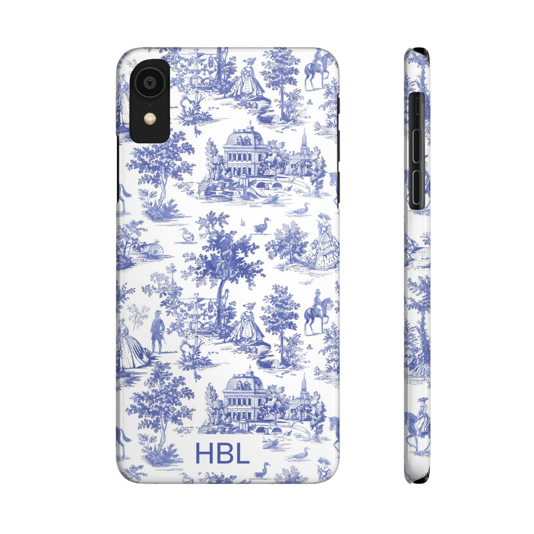 Slim Personalized Slim Blue Vintage French Toile Cute Phone Cases for Iphone 16 Pro Max | iPhone 15 Case | iPhone 15 Pro Max Case, Iphone 14, Iphone 14 Pro Max, Iphone 13 12 11 8 7 - Studio40ParkLane