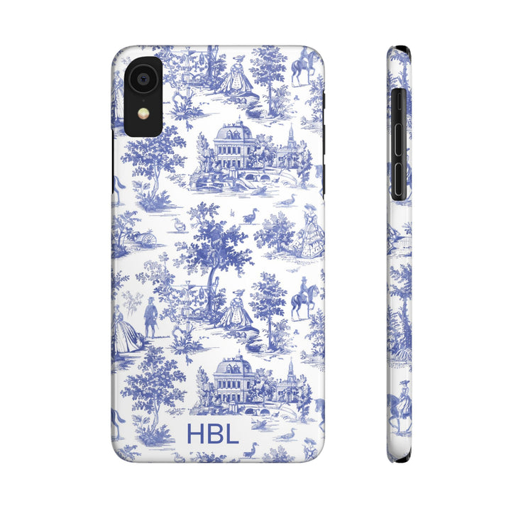 Slim Personalized Slim Blue Vintage French Toile Cute Phone Cases for Iphone 16 Pro Max | iPhone 15 Case | iPhone 15 Pro Max Case, Iphone 14, Iphone 14 Pro Max, Iphone 13 12 11 8 7 - Studio40ParkLane