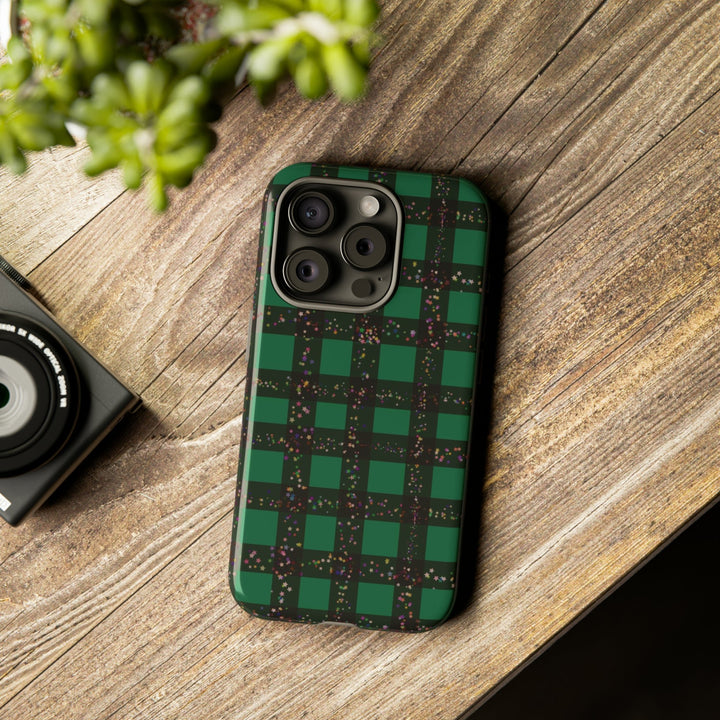 Cute IPhone Case | iPhone 15 Case | iPhone 15 Pro Max Case, Iphone 14 Case, Iphone 14 Pro Max Case IPhone Case for Art Lovers, Green Festive Plaid - Studio40ParkLane