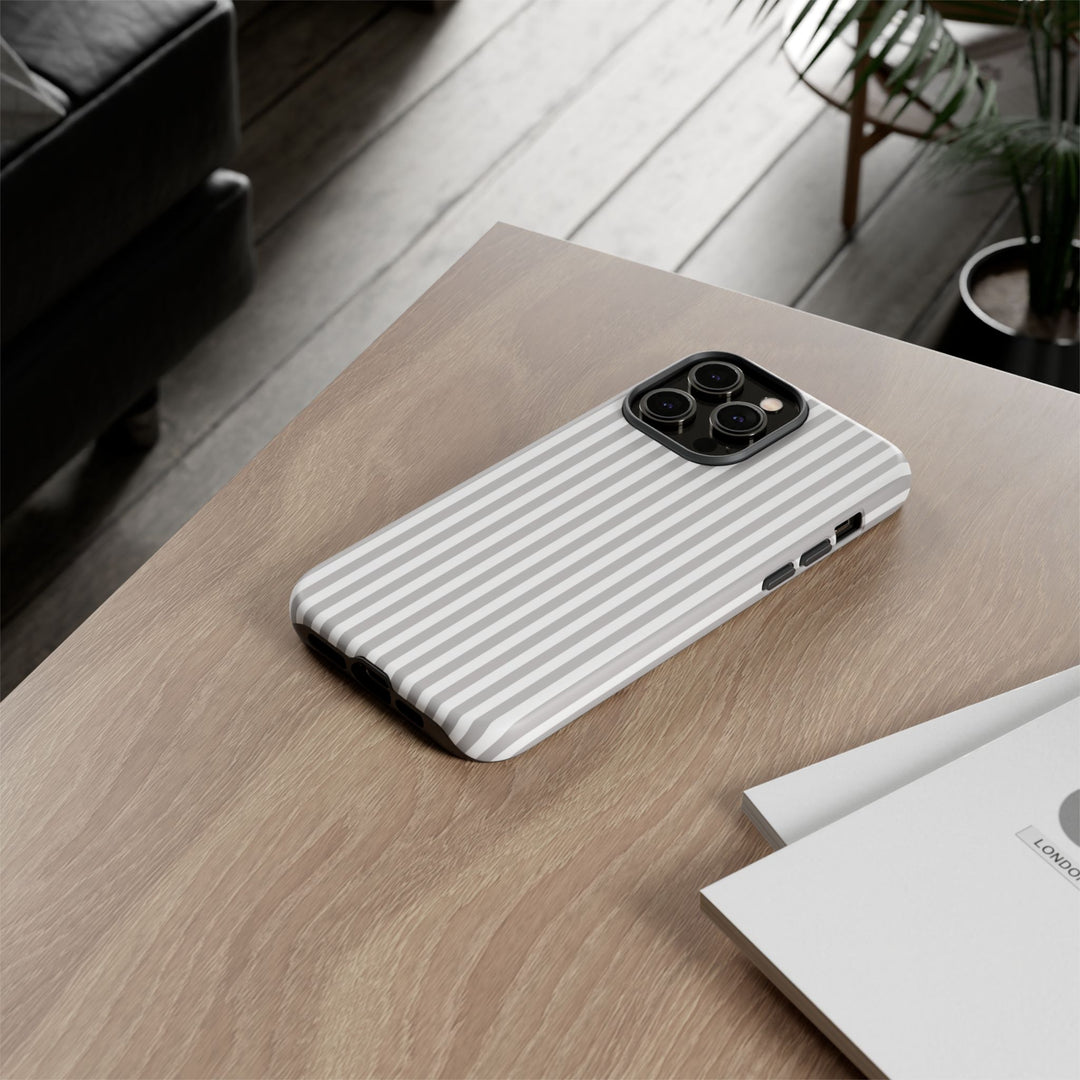 Tough Premium Ash Grey Stripes Phone Case Gift for Her - For Apple iPhone 16 Pro Max 16e iPhone 15 Pro iPhone Iphone 14 Plus 13 Pro 12 SE XR - Studio40ParkLane