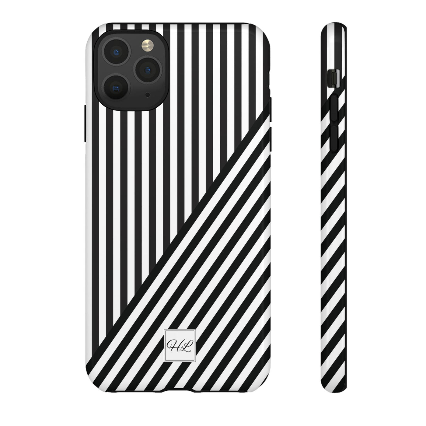 Custom Personalized Aesthetic Stripes Black White Tough Phone Case - For iPhone 17 Pro Max iPhone 16 Pro iPhone 15 Iphone 14 Plus 13 12 11 - Studio40ParkLane