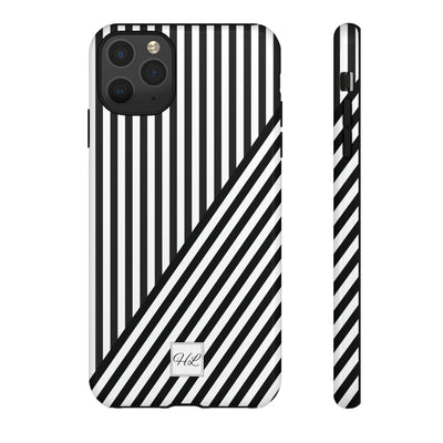 Custom Personalized Aesthetic Stripes Black White Tough Phone Case - For iPhone 17 Pro Max iPhone 16 Pro iPhone 15 Iphone 14 Plus 13 12 11 - Studio40ParkLane