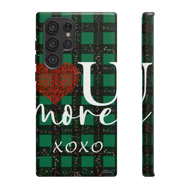 Cute Samsung Phone Cases, Designer Samsung Galaxy S23 Phone Case, Samsung S22 Case, Samsung S21 Case, Samsung S20 Case, Green Plaid Love You - Studio40ParkLane