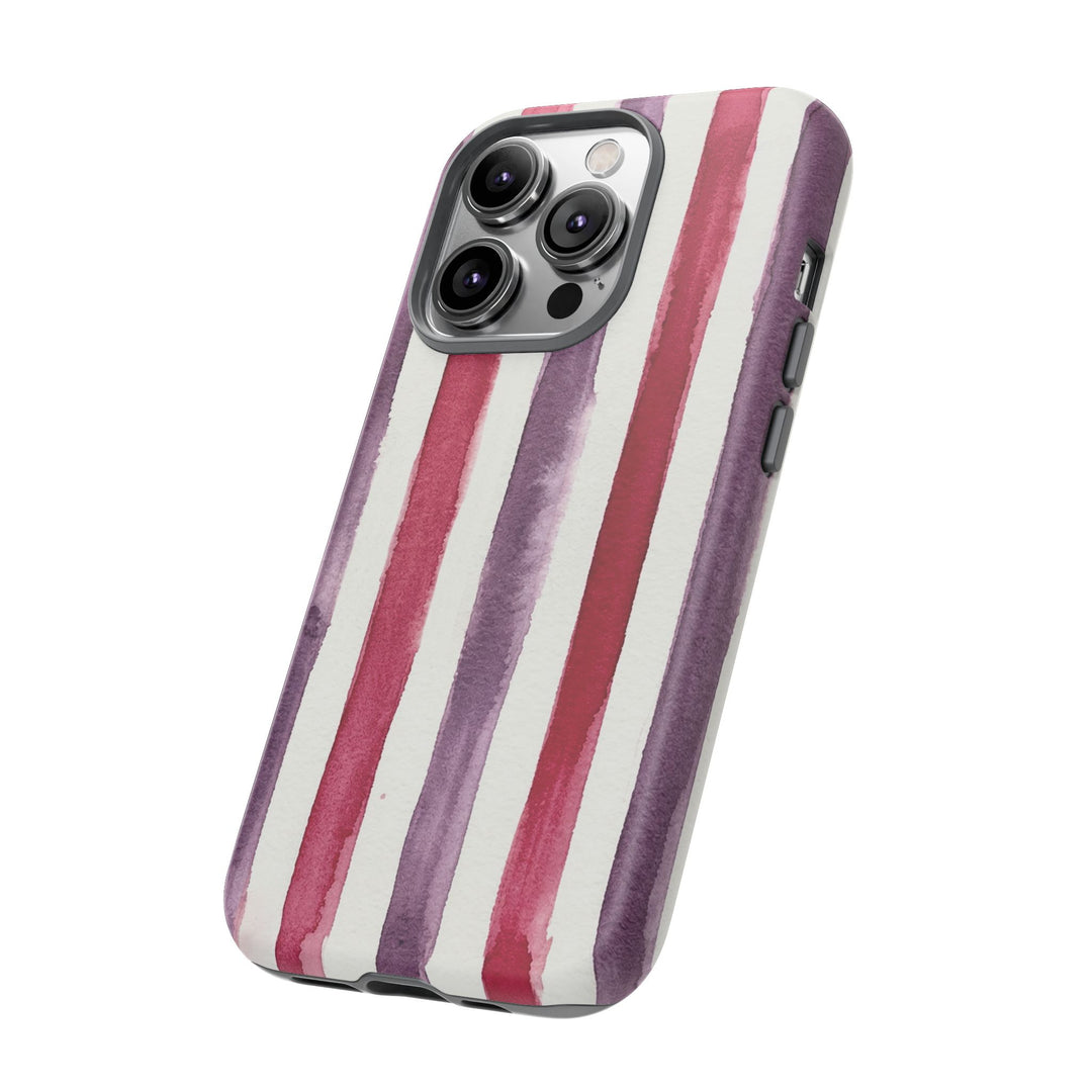 Tough Cute Wine Red Purple Stripes Phone Case, for IPhone 17 Pro Max | Iphone 17 Air, Iphone 16, IPhone 15, 14 13 12, Samsung Galaxy S26, S25, S24, S23 - Studio40ParkLane