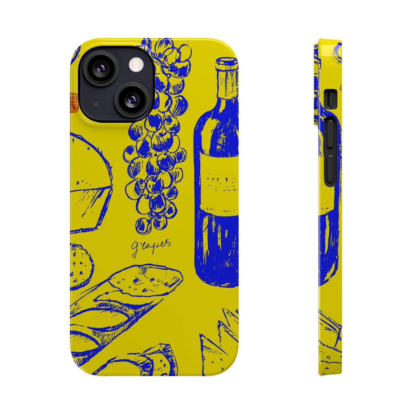 Slim Cute Phone Cases for Iphone  | iPhone 15 Case | iPhone 15 Pro Max Case, Iphone 14, Iphone 14 Pro Max, Iphone 13, French Food Wine Yellow Blue