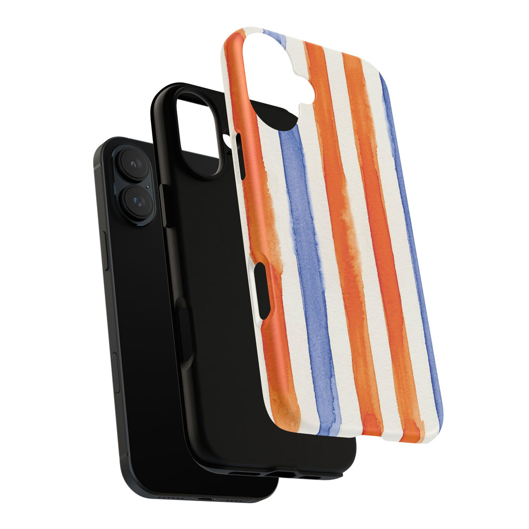 Tough Cute Blue Orange Stripes Phone Case, for IPhone 17 Pro Max | Iphone 17 Air, Iphone 16, IPhone 15, 14 13 12, Samsung Galaxy S26, S25, S24, S23 - Studio40ParkLane