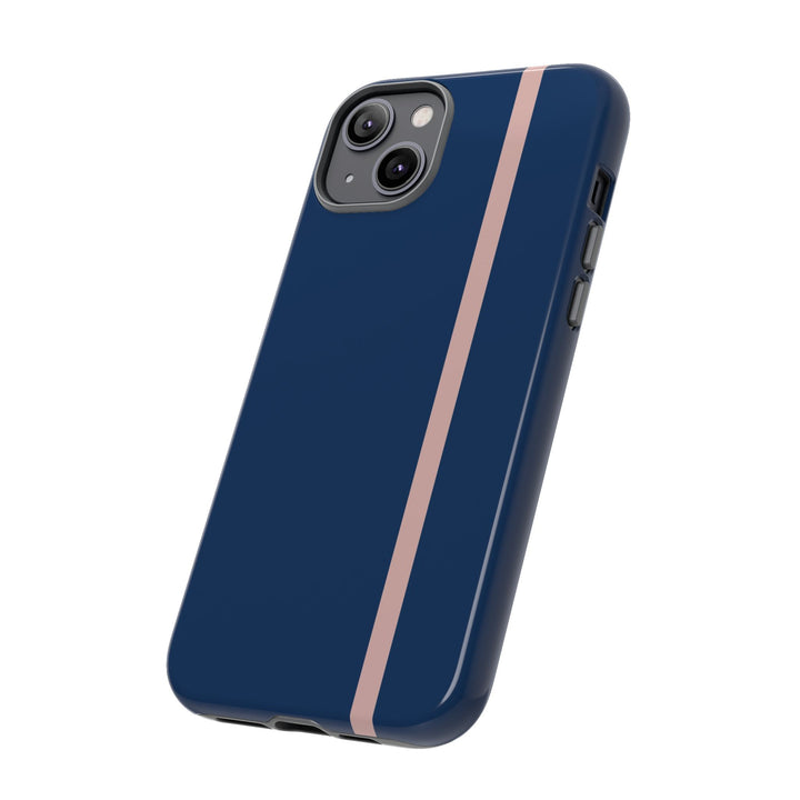 Tough Phone Case Navy Blue Orange Stripe iPhone 18 17 16 15 14 13 12 Pro Max Plus, Samsung Galaxy S26 S25 S24 Ultra Cute Preppy Sport - Studio40ParkLane
