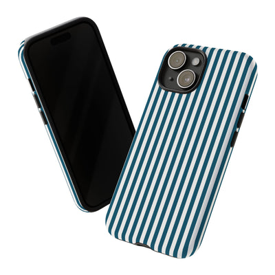 Tough Premium Teal Blue Stripes Phone Case Gift for Her - For Apple iPhone 16 Pro Max 16e iPhone 15 Pro iPhone Iphone 14 Plus 13 Pro 12 SE XR - Studio40ParkLane