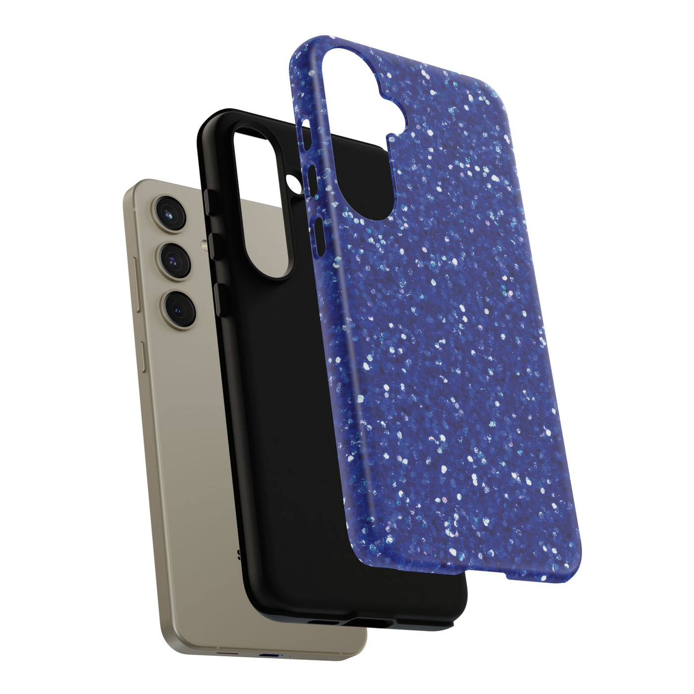 Chic Blue Faux Play on Glitter Effect Cute Phone Case, for IPhone 16 pro Max | Iphone 15, Iphone 14, IPhone 13 Case, 11 8 7, Samsung Galaxy S24, S23, S22, S21, 2 Layer Protection