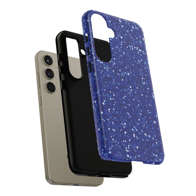 Chic Blue Faux Play on Glitter Effect Cute Phone Case, for IPhone 16 pro Max | Iphone 15, Iphone 14, IPhone 13 Case, 11 8 7, Samsung Galaxy S24, S23, S22, S21, 2 Layer Protection