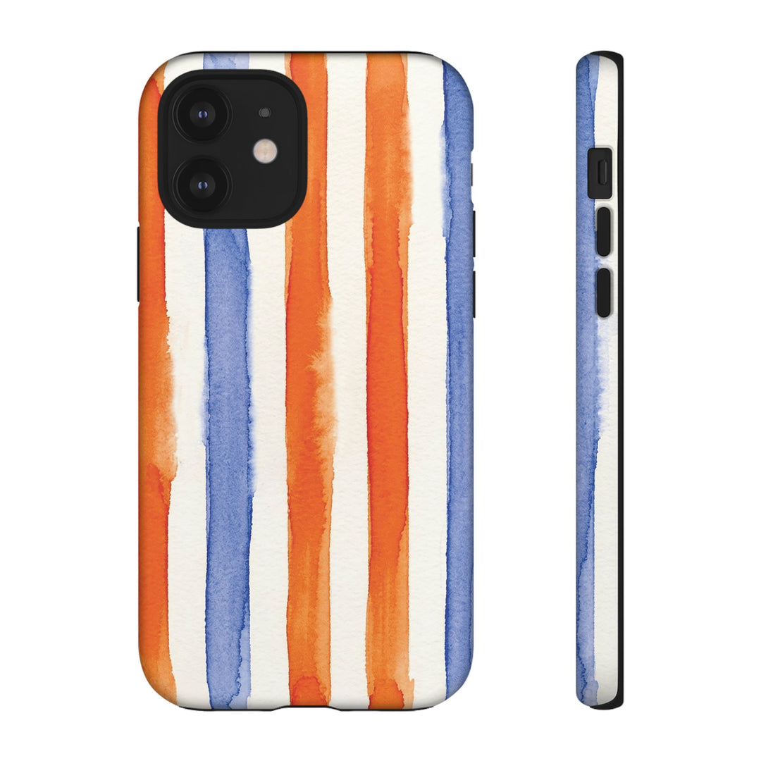 Tough Cute Blue Orange Stripes Phone Case, for IPhone 17 Pro Max | Iphone 17 Air, Iphone 16, IPhone 15, 14 13 12, Samsung Galaxy S26, S25, S24, S23 - Studio40ParkLane