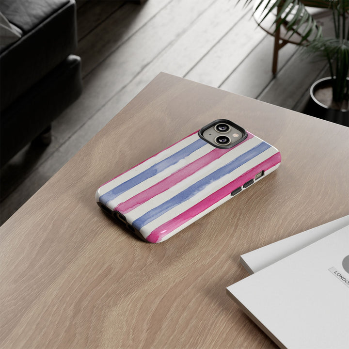 Tough Cute Pink Blue Stripes Phone Case, for IPhone 17 Pro Max | Iphone 17 Air, Iphone 16, IPhone 15, 14 13 12, Samsung Galaxy S26, S25, S24, S23 - Studio40ParkLane