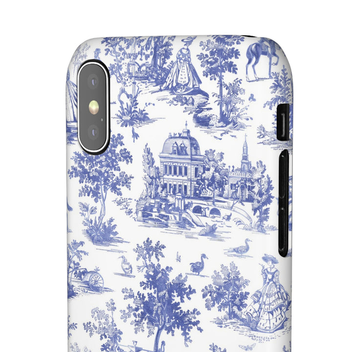 Sleek Snap Blue French Toile Cute Phone Case for iPhone 16 15 14 13 12 11 X Xs Max Xr Pro Plus Samsung Galaxy S24 S23 S22 S21 S20 Note Ultra