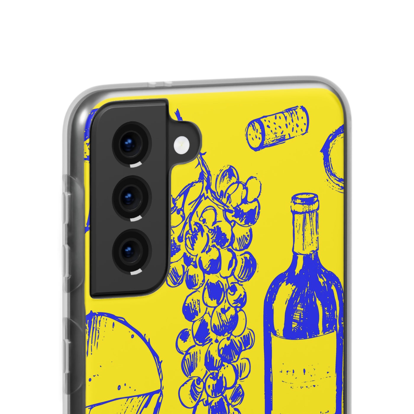 Cute Flexi Phone Cases, French Food Wine Yellow Blue, Compatible with Samsung Galaxy S23, Samsung S22, Samsung S21, Samsung S20, Galaxy S20 Ultra