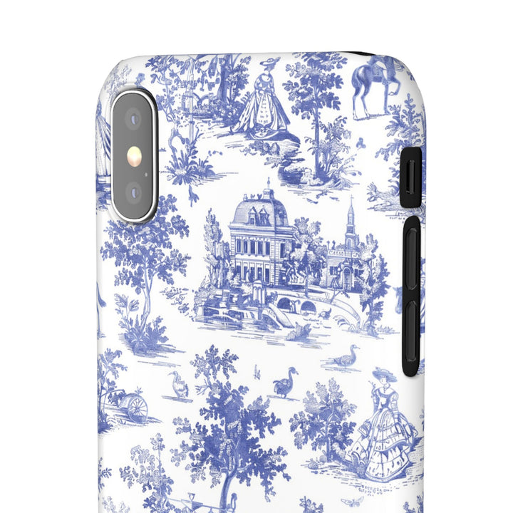 Sleek Snap Blue French Toile Cute Phone Case for iPhone 16 15 14 13 12 11 X Xs Max Xr Pro Plus Samsung Galaxy S24 S23 S22 S21 S20 Note Ultra