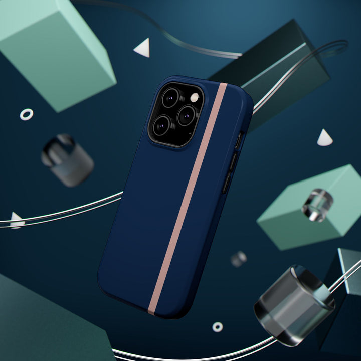 MagSafe Navy Blue Blush Pink Stripe Tough Phone Case iPhone 18 17 16 15 14 13 Pro Max Samsung Galaxy S26 Dual Layer Modern Luxury Cover - Studio40ParkLane