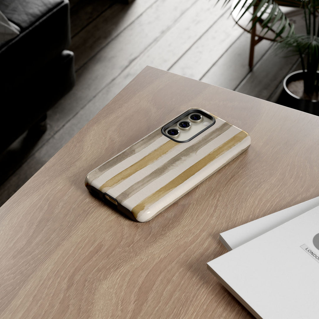 Tough Cute Brown Beige Stripes Phone Case, for IPhone 17 Pro Max | Iphone 17 Air, Iphone 16, IPhone 15, 14 13 12, Samsung Galaxy S26, S25, S24, S23 - Studio40ParkLane