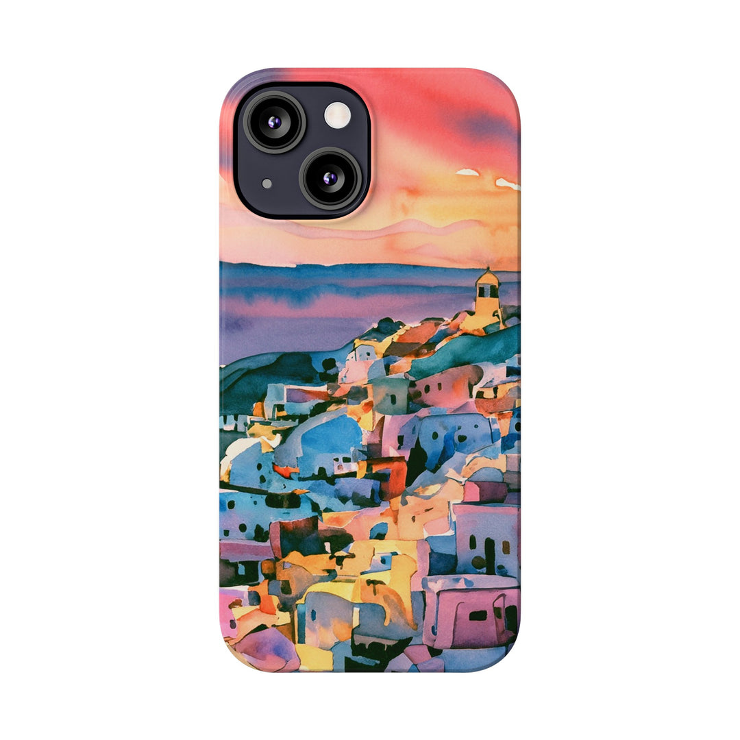 Slim Cute Phone Cases for Iphone | iPhone 15 Case | iPhone 15 Pro Max Case, Iphone 14, Iphone 14 Pro Max, Iphone 13, Colorful Greek House Watercolor - Studio40ParkLane