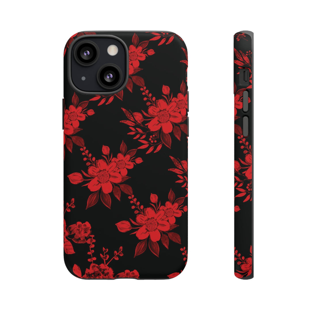 Cute IPhone Case | Red Black Flowers, iPhone 15 Case | iPhone 15 Pro Case, Iphone 14 Case, Iphone 14 Pro Max Case, Protective Iphone Case - Studio40ParkLane