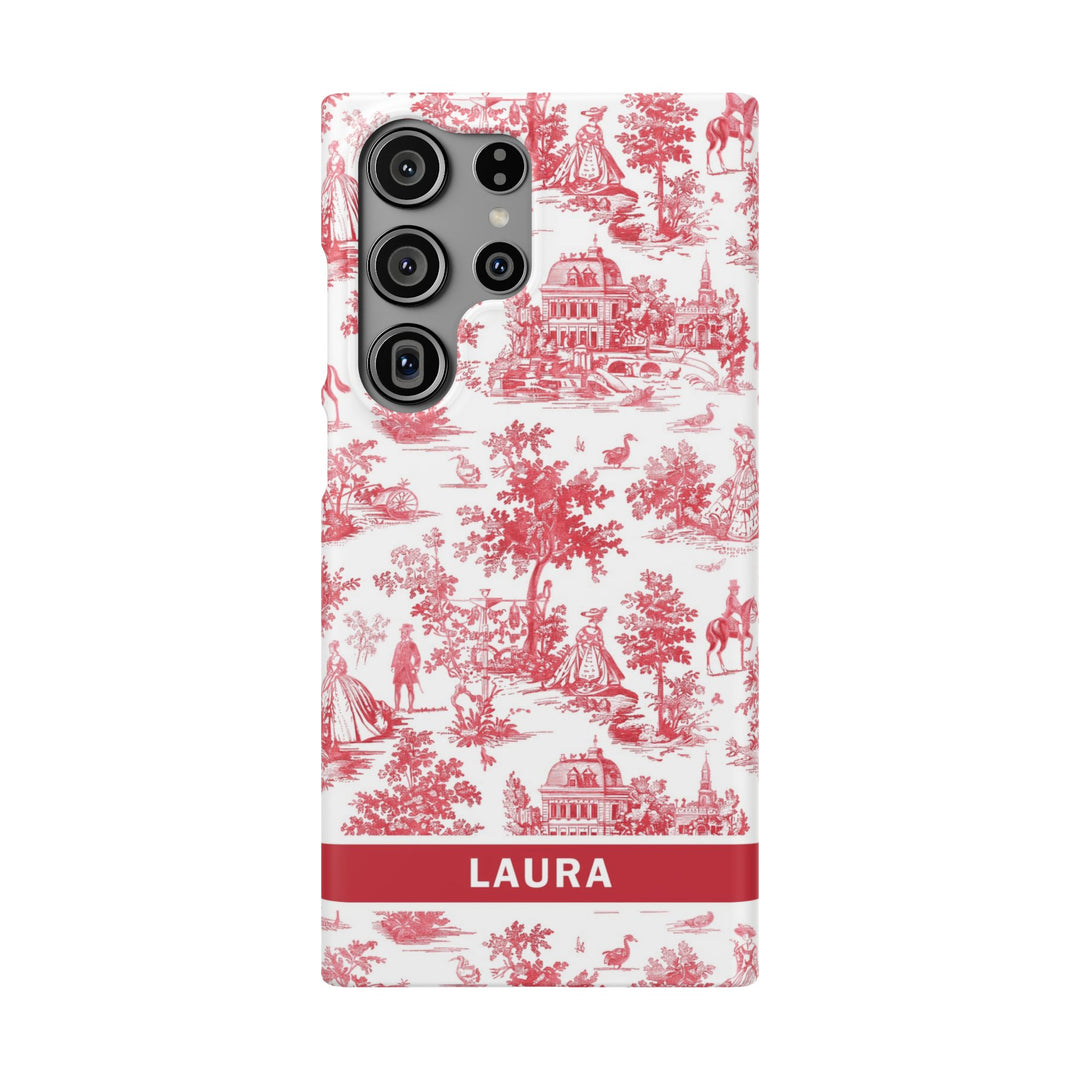 Snap French Toile Personalized Initial Custom Gift for Her Cute Phone Cases for Samsung S24, S23, S22, S21, S20, Plus and Ultra and Iphone, 16, 15, 14, 13, 12, 11. 10 - Studio40ParkLane
