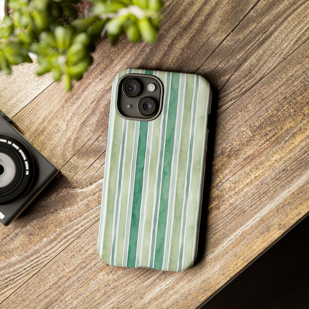 Aesthetic Tough Green Watercolor Stripes Premium Phone Case - For iPhone 17 Pro Max iPhone 16 Pro iPhone 15 Iphone 14 Plus 13 Pro 12 11 10 - Studio40ParkLane