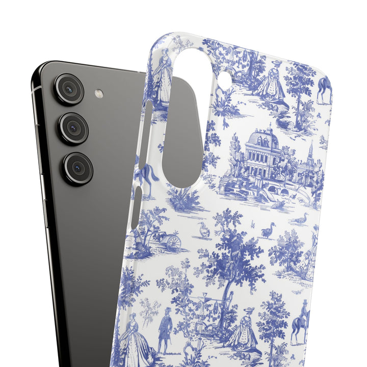 Sleek Snap Blue French Toile Cute Phone Case for iPhone 16 15 14 13 12 11 X Xs Max Xr Pro Plus Samsung Galaxy S24 S23 S22 S21 S20 Note Ultra