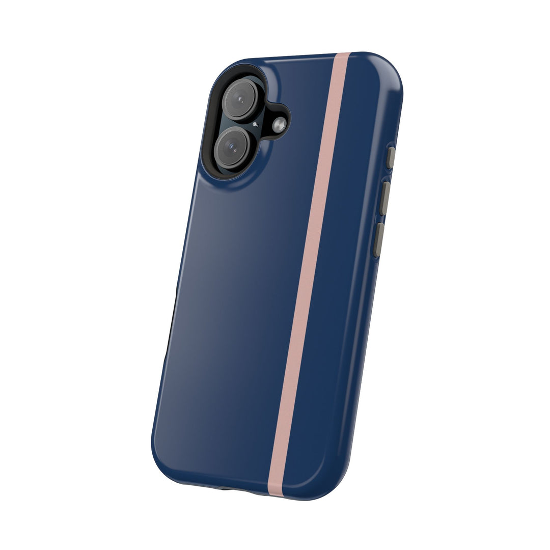 MagSafe Navy Blue Blush Pink Stripe Tough Phone Case iPhone 18 17 16 15 14 13 Pro Max Samsung Galaxy S26 Dual Layer Modern Luxury Cover - Studio40ParkLane
