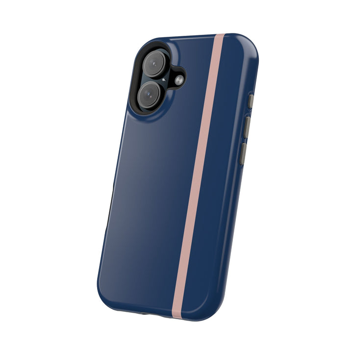 MagSafe Navy Blue Blush Pink Stripe Tough Phone Case iPhone 18 17 16 15 14 13 Pro Max Samsung Galaxy S26 Dual Layer Modern Luxury Cover - Studio40ParkLane