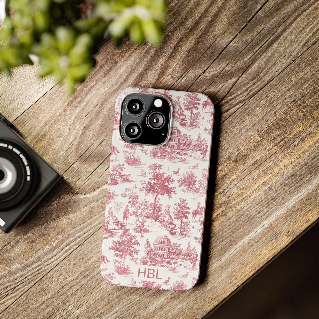 Slim Personalized Slim Pink Vintage French Toile Cute Phone Cases for Iphone 16 Pro Max | iPhone 15 Case | iPhone 15 Pro Max Case, Iphone 14, Iphone 14 Pro Max, Iphone 13 12 11 8 7 - Studio40ParkLane