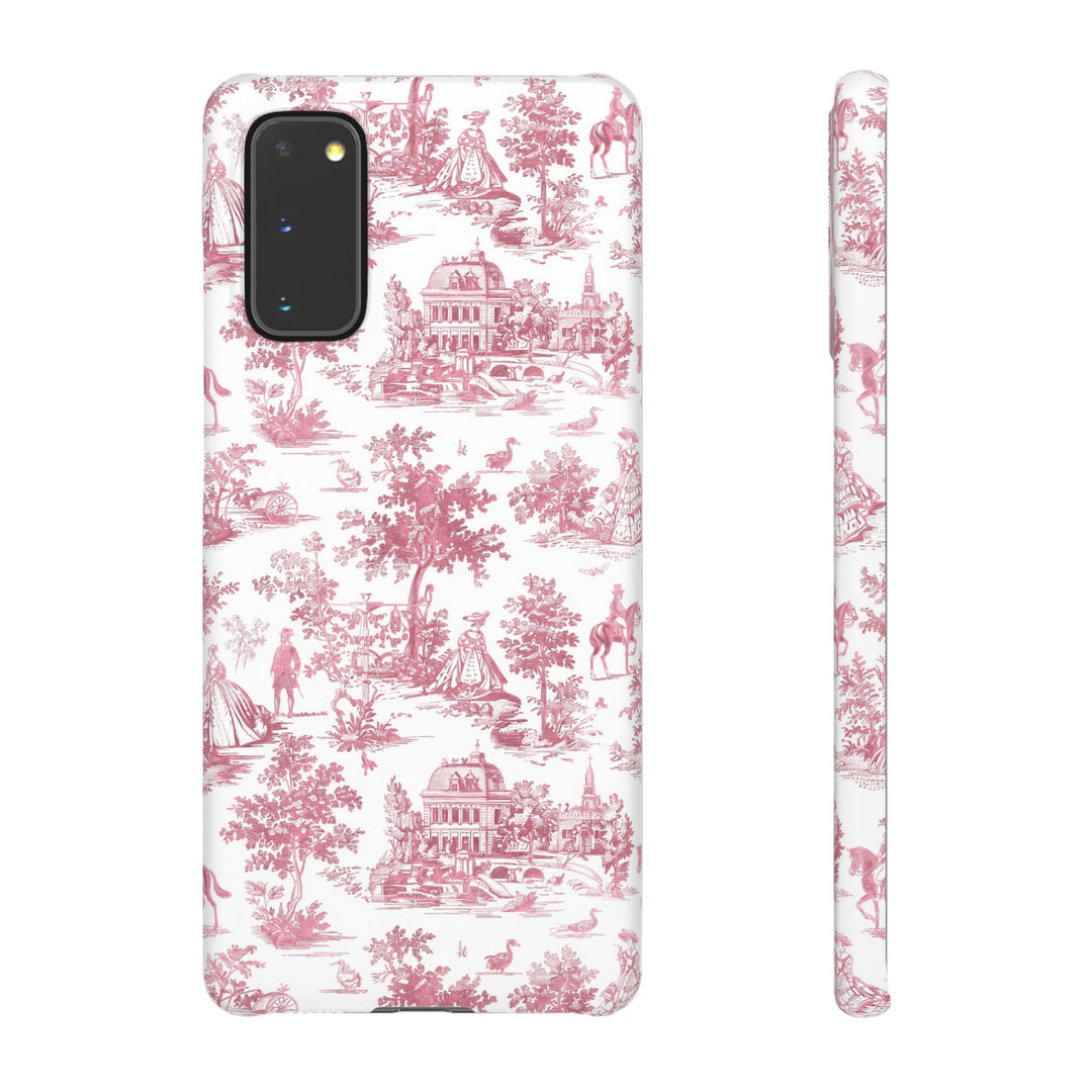 Sleek Snap Pink French Toile Cute Phone Case for iPhone 16 15 14 13 12 11 X Xs Max Xr Pro Plus Samsung Galaxy S24 S23 S22 S21 S20 Note Ultra