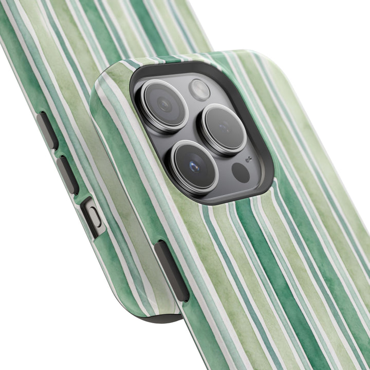 Aesthetic Tough Magsafe Green Stripes Watercolor Phone Case - For iPhone 17 Pro Max iPhone 16 Pro iPhone 15 Iphone 14 Plus 13 Pro 12 11 10 - Studio40ParkLane